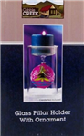 Candleholder Glass Pillar w/Ornament cs pk 16