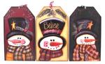 Chr plaque wood snowman gift tag 14x8in 3 asst