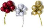 Chr Holiday Floral Pick 1 inch Glitter 5.5 inch stem 3 asst