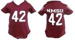 44854NMSU-6/9 - NMSU Aggies burgundy onesie w/ number 6/9mo