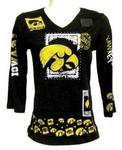IA Hawkeye L/S v-neck black w/print small