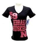 NE Husker shirt v-neck black bling med