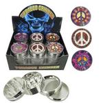 GR042-FPE - Tobacco grinder 4 part peace sign 12/disp