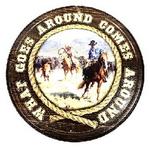 5227752012 - Tin sign round what goes around 12in