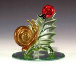 ETA-20 - Spun glass snail and ladybug on leaf 3inH