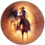 17505 - Western painted plate cowboy on horse 13in