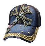 40135 - Cap denim bling w/ rosary