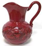 QJ139 - Pitcher ceramic red w/grape leaves 8.25in