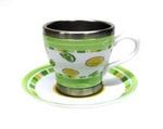 1638009 - Cup & saucer 6oz pearl fruit dbl green stripes