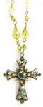 WR83506 - Necklace cross crystal/green bead w/silver chain