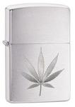 29587 - Zippo lighter marijuana leaf engraved brushed chrome