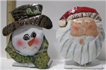 Tin snowman/santa candle holder
