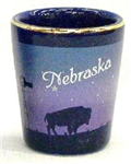 54010NE -NE shot glass cobalt prairie scene