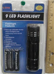 FL91B - Flashlight 9LED w3AAA battery w strap blk