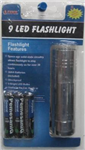 FL91GM - Flashlight 9LED w 3AAA battery w strap gunmetal
