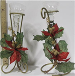 Chr candle holder gold w/poinsetta