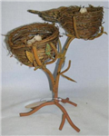 T3384 - Candleholder metal and wood bird nest