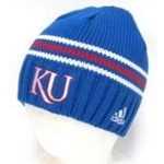 K521KU - KU Jayhawks stocking cap knit blue w/ rd/wht stripes cuffless