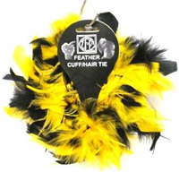 ACC1BL/GLD - Feather cuffs/hair tie chandelle blk/gold