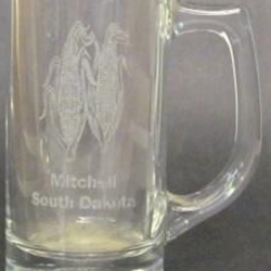 SDbeermug -SD beer mug etched mitchell w corn