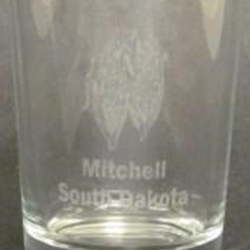 SDshotglass - SD shot glass etched mitchell w corn